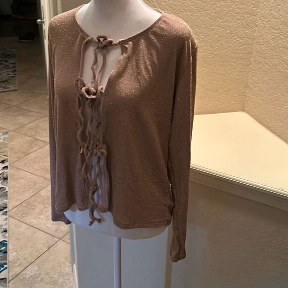 Andie Swim Women's Size S Long Sleeve Tie Up Gold Sparkle Top Resortwear Coverup - Picture 4 of 6